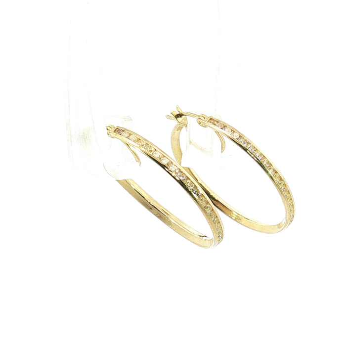 10 K Diamond Channel-Set Hoop Earrings in Yellow Gold