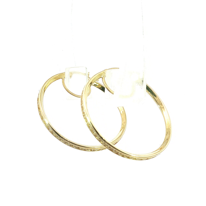 10 K Diamond Channel-Set Hoop Earrings in Yellow Gold