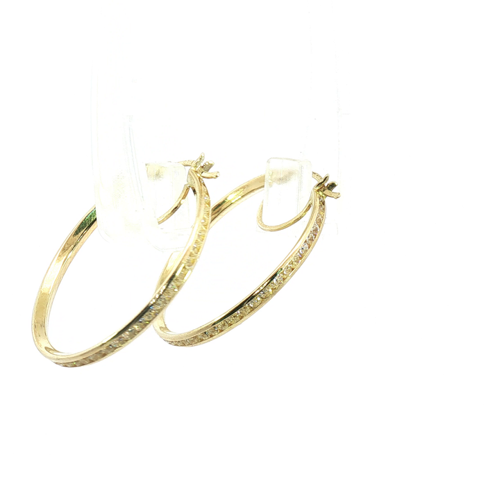 10 K Diamond Channel-Set Hoop Earrings in Yellow Gold