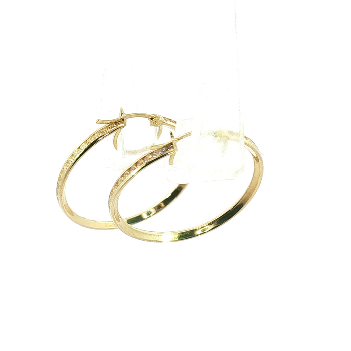 10 K Diamond Channel-Set Hoop Earrings in Yellow Gold