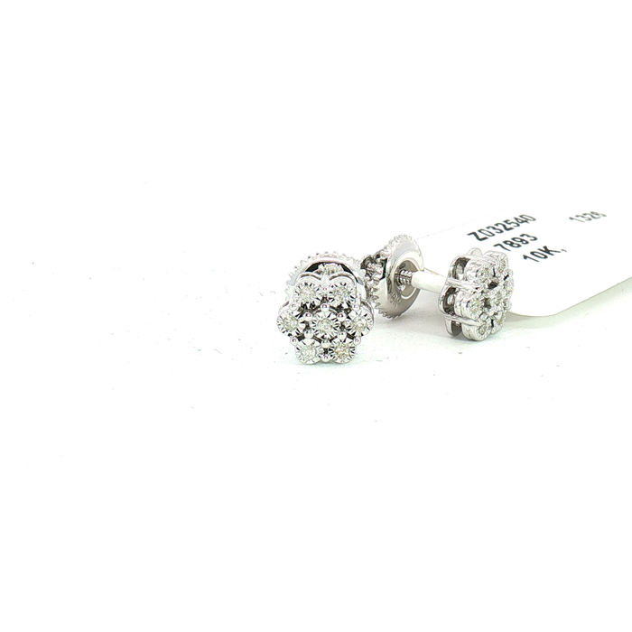 10K 0.05CT Diamond Floral Cluster Stud Earrings in White Gold