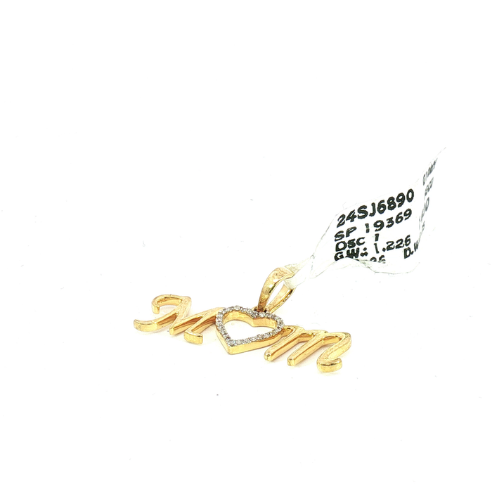 10K 0.05CT Diamond Heart 'Mom' Pendant in Yellow Gold