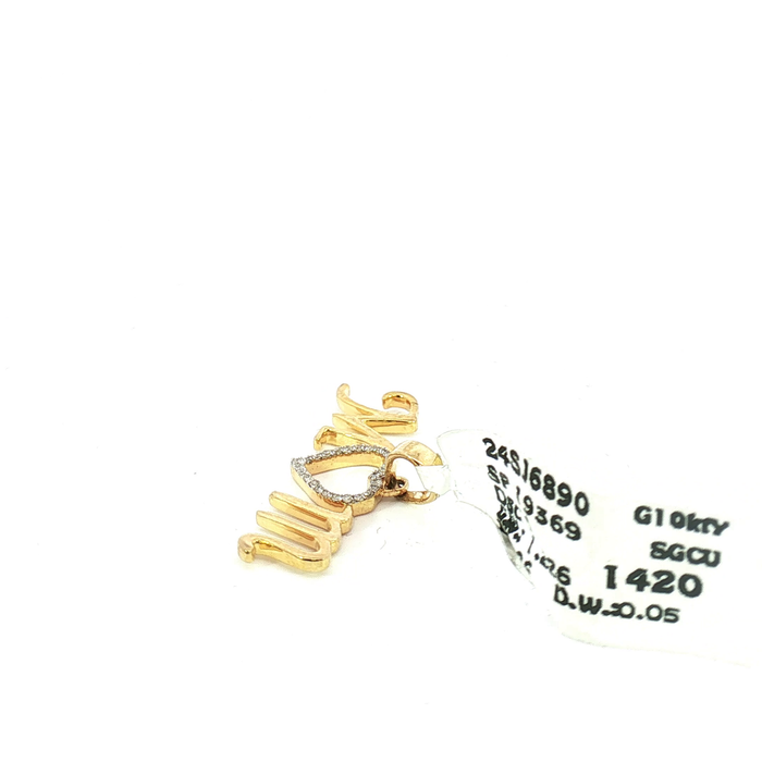 10K 0.05CT Diamond Heart 'Mom' Pendant in Yellow Gold