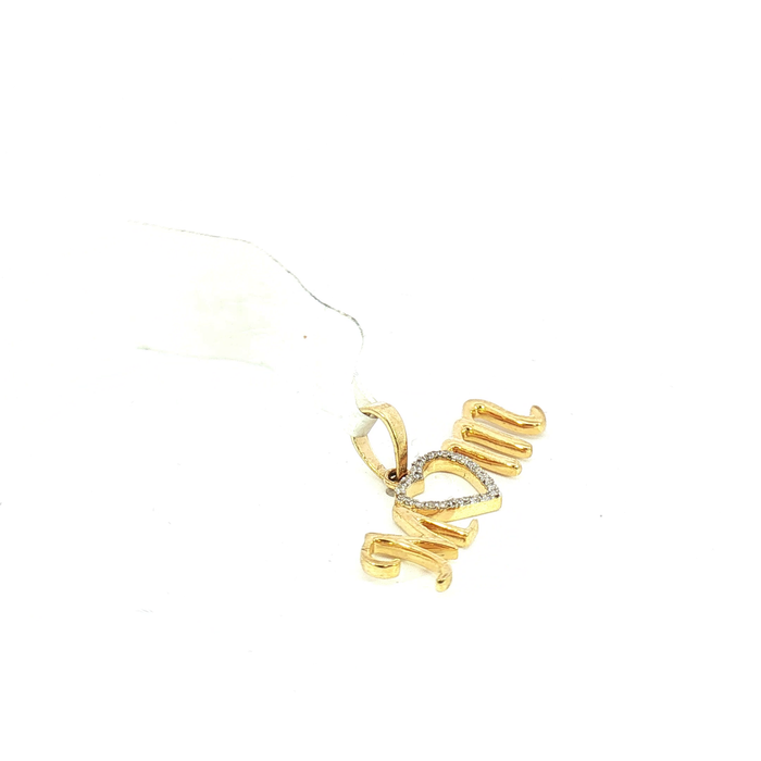 10K 0.05CT Diamond Heart 'Mom' Pendant in Yellow Gold