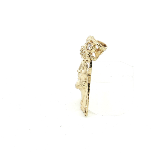 10k Accented Jesus Piece Pendant in Yellow Gold with Greek borders and CZ crystals.