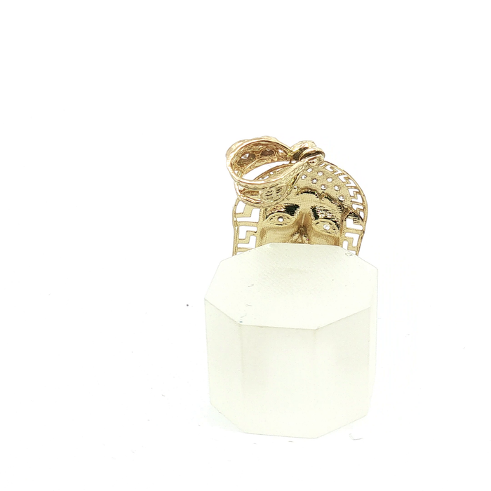 10k Accented Jesus Piece Pendant in Yellow Gold with Greek borders and CZ crystals.