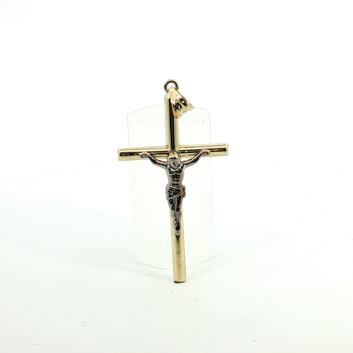 10k Bicolor Yellow and White Gold Cylindrical Crucifix Pendant