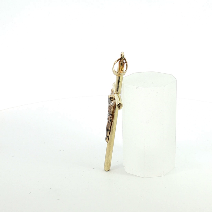 10k Bicolor Yellow and White Gold Cylindrical Crucifix Pendant
