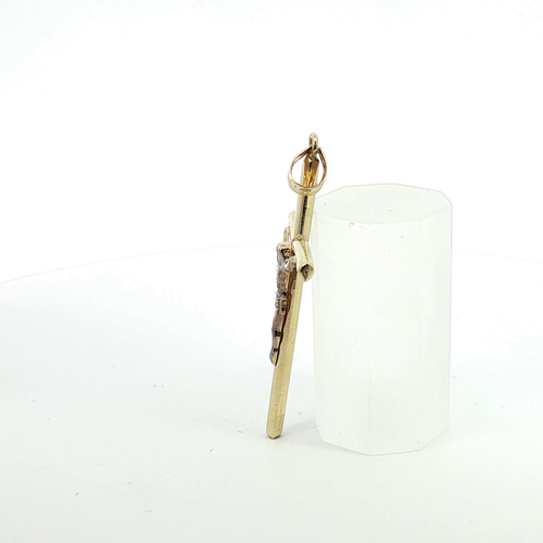 10k Bicolor Yellow and White Gold Cylindrical Crucifix Pendant