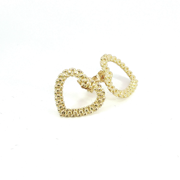 10K Classic Presidential link Heart Stud Earrings in Yellow Gold