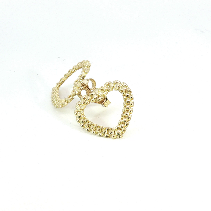 10K Classic Presidential link Heart Stud Earrings in Yellow Gold