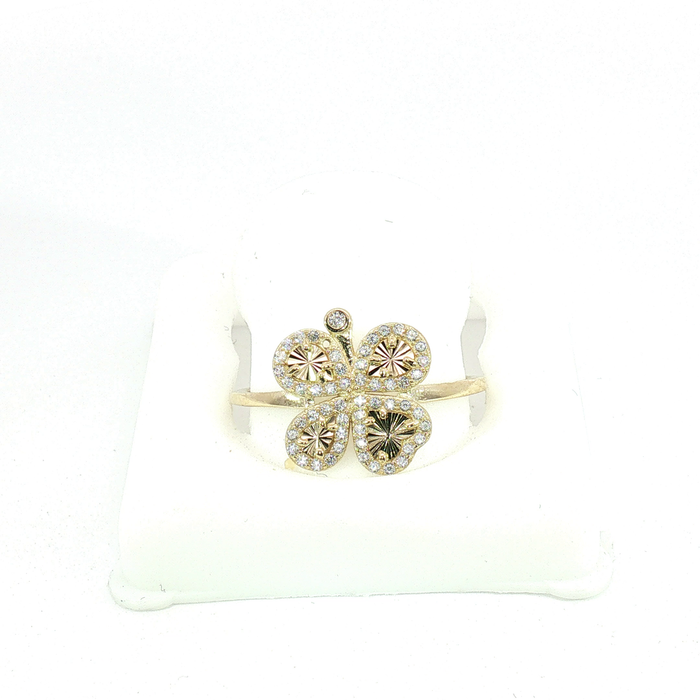 10K Crystal Clover Ring in Yellow Gold