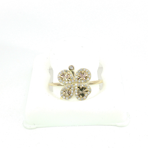 10K Crystal Clover Ring in Yellow Gold