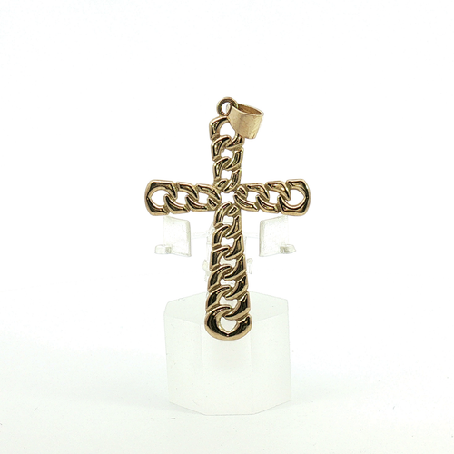 10k Curb Link Cross Pendant in Yellow Gold