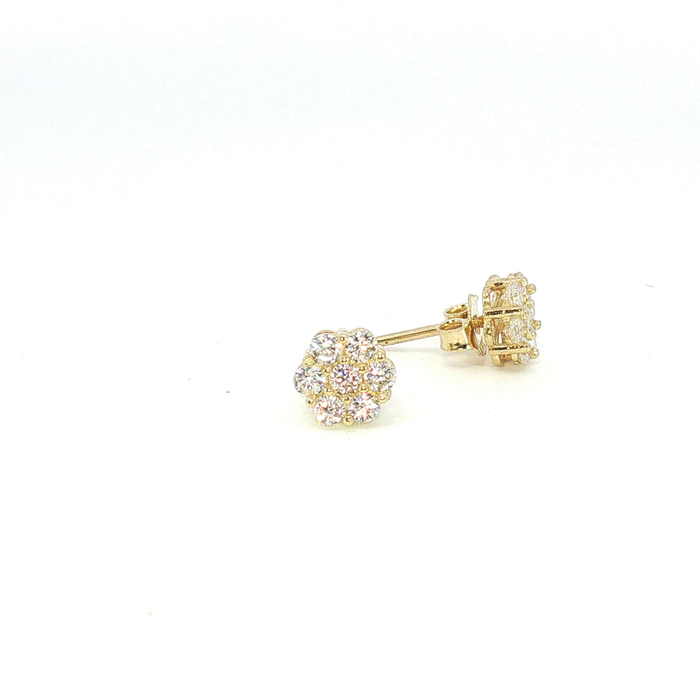 10K CZ Crystal Floral Cluster Stud Earrings in Yellow Gold
