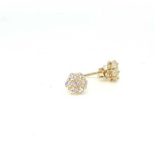 10K CZ Crystal Floral Cluster Stud Earrings in Yellow Gold