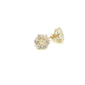 10K CZ Crystal Floral Cluster Stud Earrings in Yellow Gold