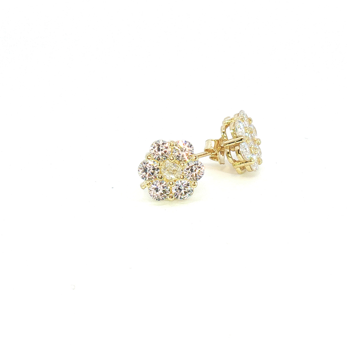 10K CZ Crystal Floral Cluster Stud Earrings in Yellow Gold
