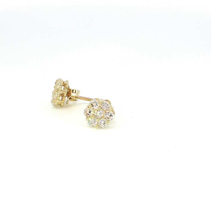 10K CZ Crystal Floral Cluster Stud Earrings in Yellow Gold