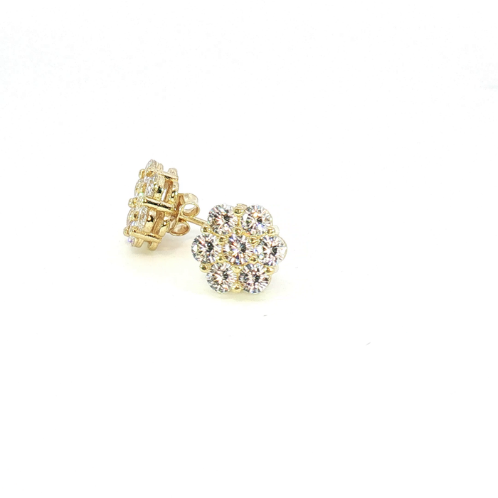 10K CZ Crystal Floral Cluster Stud Earrings in Yellow Gold