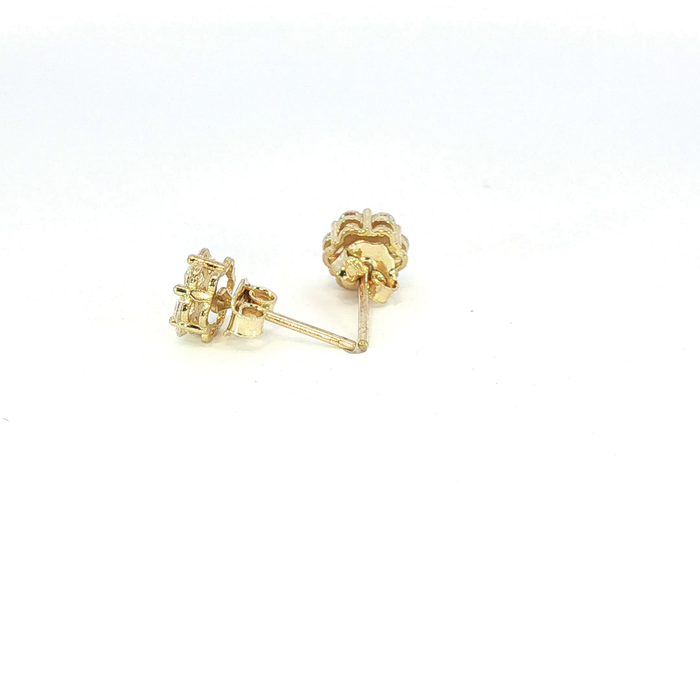 10K CZ Crystal Floral Cluster Stud Earrings in Yellow Gold