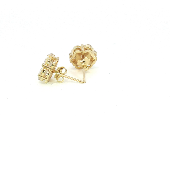 10K CZ Crystal Floral Cluster Stud Earrings in Yellow Gold