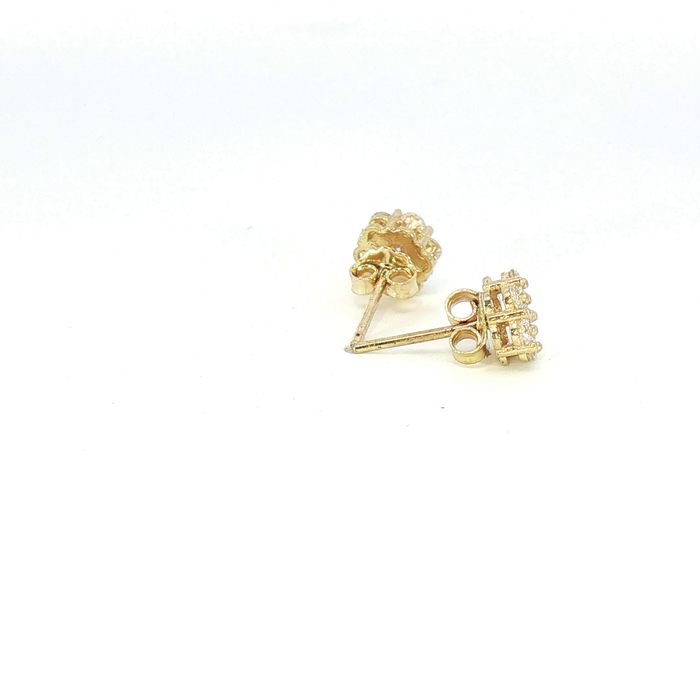 10K CZ Crystal Floral Cluster Stud Earrings in Yellow Gold