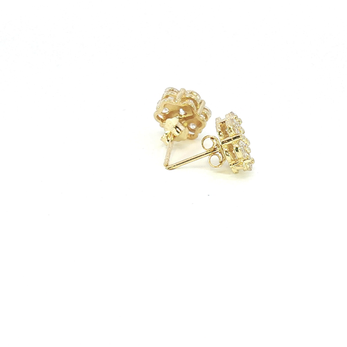 10K CZ Crystal Floral Cluster Stud Earrings in Yellow Gold