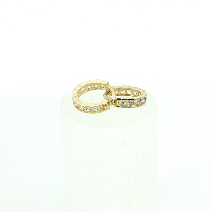 10K Diamond Channel-Set Hoop Huggie Earrings in Yellow Gold