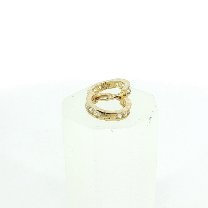 10K Diamond Channel-Set Hoop Huggie Earrings in Yellow Gold
