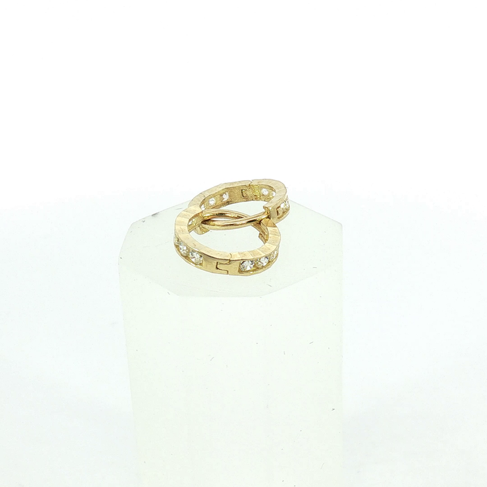 10K Diamond Channel-Set Hoop Huggie Earrings in Yellow Gold
