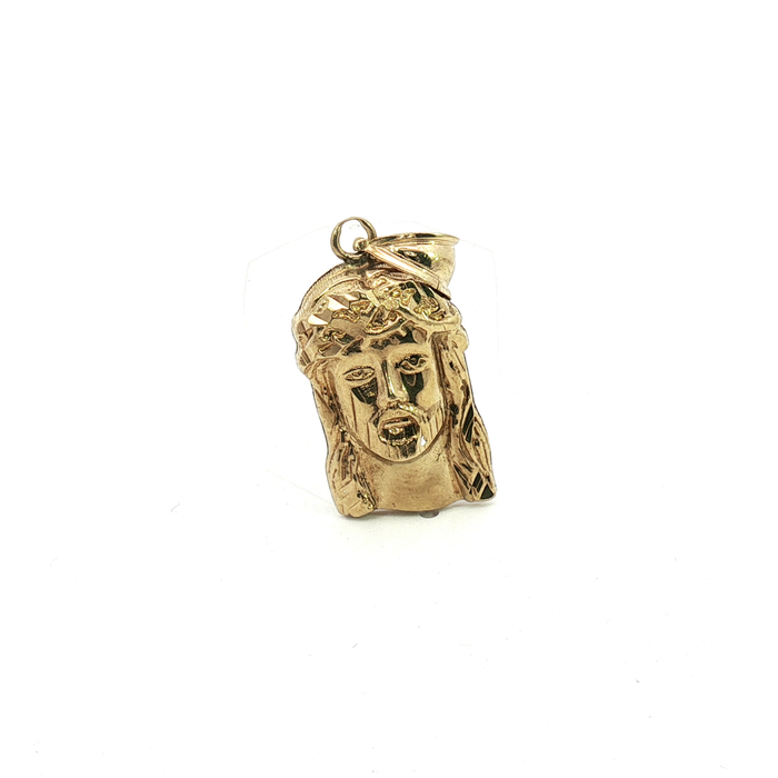 10k Diamond-Cut Yellow Gold Jesus Head Pendant