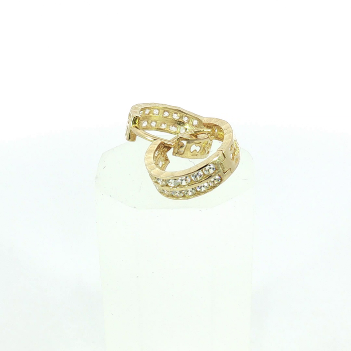 10K Double Row Diamond Hoop Earrings in Yellow Gold