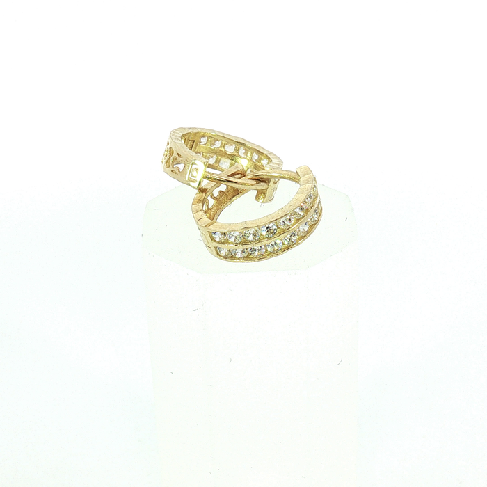 10K Double Row Diamond Hoop Earrings in Yellow Gold