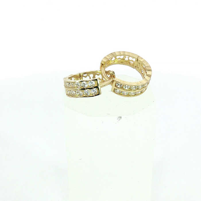 10K Double Row Diamond Hoop Earrings in Yellow Gold