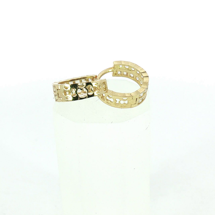 10K Double Row Diamond Hoop Earrings in Yellow Gold