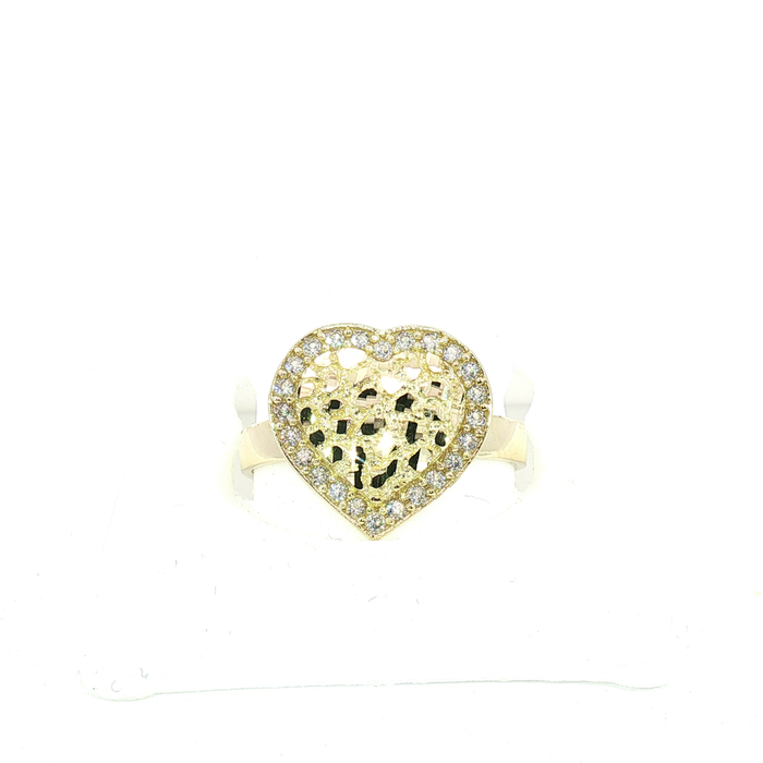 10K Gold and Crystal Nugget Heart Ring