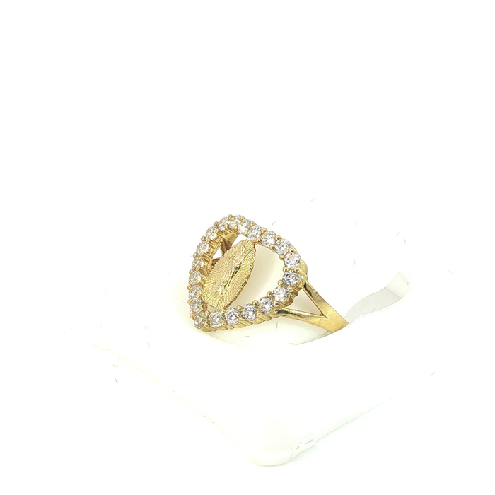 10K Gold and Crystal Virgin Mary Heart Ring