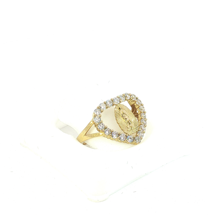 10K Gold and Crystal Virgin Mary Heart Ring