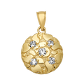 10K Gold Round Pendant CZ Cluster Textured