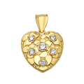 10K Gold Heart Pendant CZ Cluster Textured