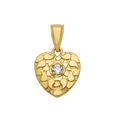 10K Gold Heart Pendant Single CZ Textured