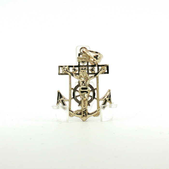 10K Gold Maritime Anchor & Ship's Wheel Pendant - Small