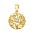 10K Gold Round Pendant CZ Cluster Textured