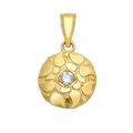 10K Gold Round Pendant Single CZ Textured