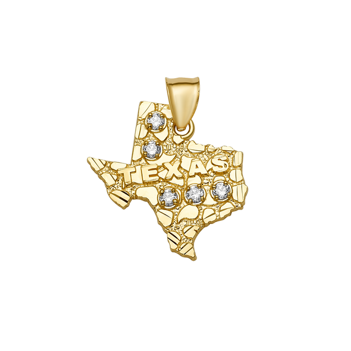 10K Gold Texas State CZ Pendant with Diamond-Cut Design