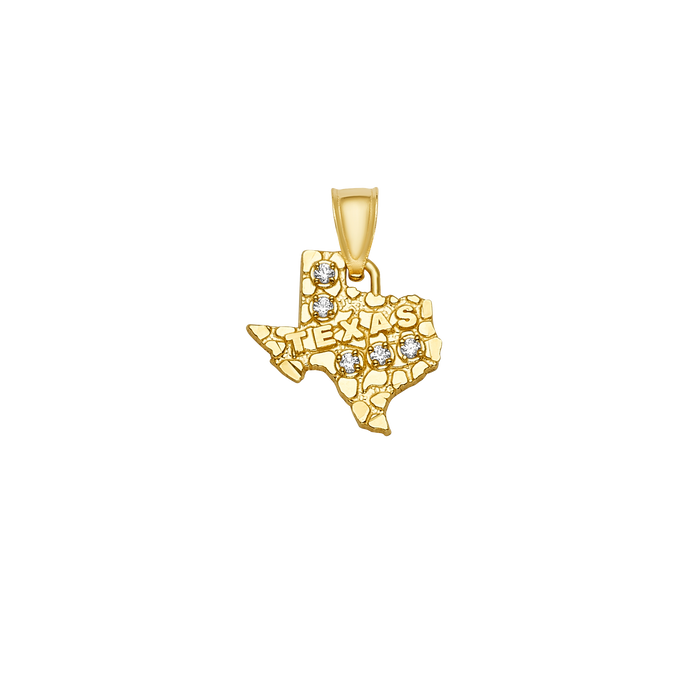 10K Gold Texas State CZ Pendant with Diamond-Cut Design