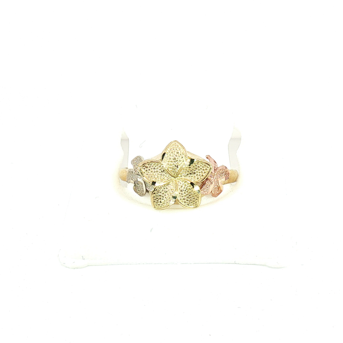 10K Hibiscus Flower Tri-Color Gold Ring