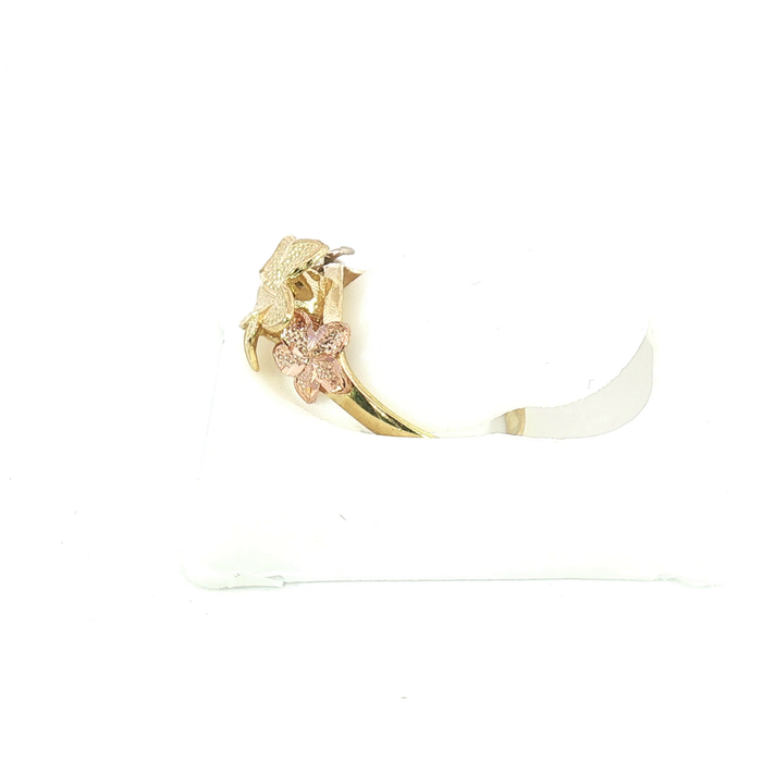 10K Hibiscus Flower Tri-Color Gold Ring