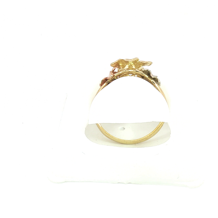 10K Hibiscus Flower Tri-Color Gold Ring
